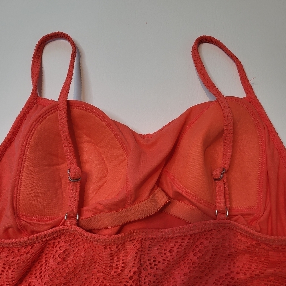 Catalina Swimsuit Orange Lace Overlay Classic One Piece Adjustable Straps Sz XL - Picture 4 of 7